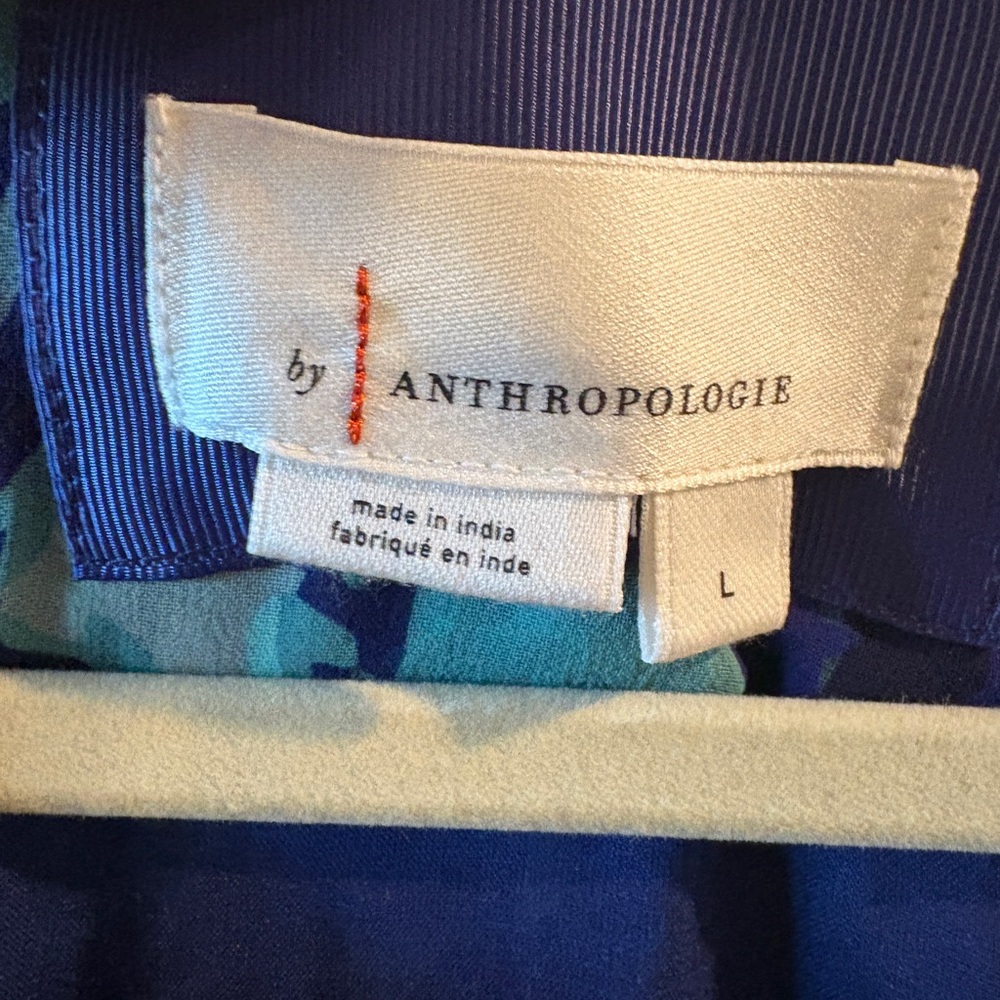 Anthropologie Long- Sleeve Somerset Mini Dress Blue Motif Size Large - Picture 5 of 13